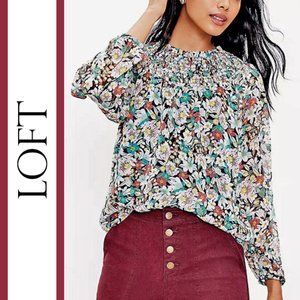 Loft | Fall Floral Smocked Yoke Blouse Top
